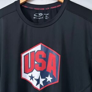 Champion Power Core Shirt Mens XL Black USA Stars Polyester Athletic Tee Duo Dry